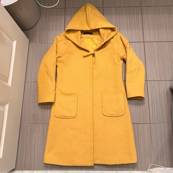 Mustard Yellow Winter Coat warm hooded hood small s cozy pockets gold golden - Picture 16 of 16